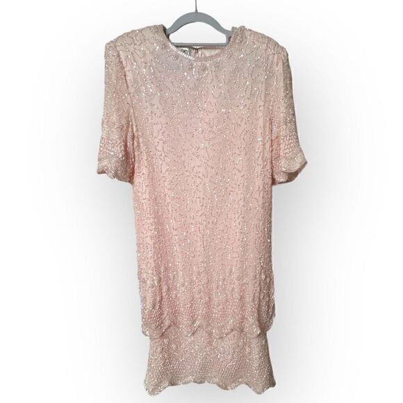 Brillante by JA light blush/Pink 2 tier sequin silk lined Dress Size XL - Picture 2 of 10
